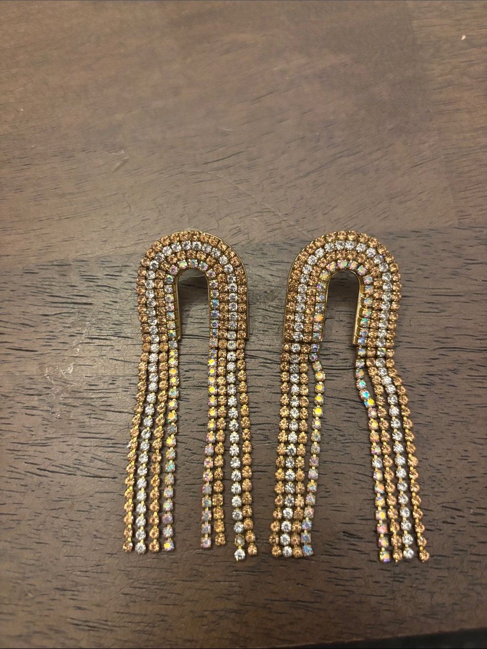 Gold Crystal Dangle Earrings - Statement Fringe